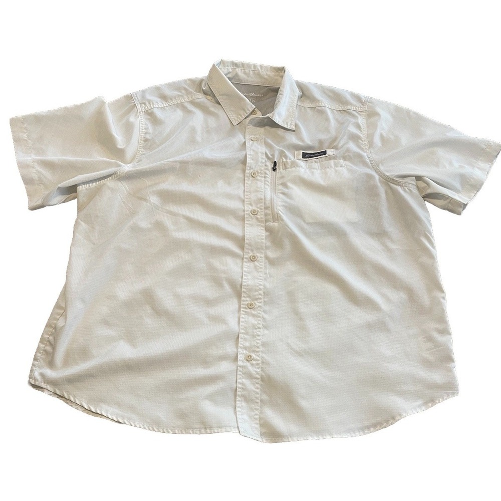 Eddie Bauer Mens Shirt XXL White Camping Fishing Dad Polyester Short Sleeve Vent